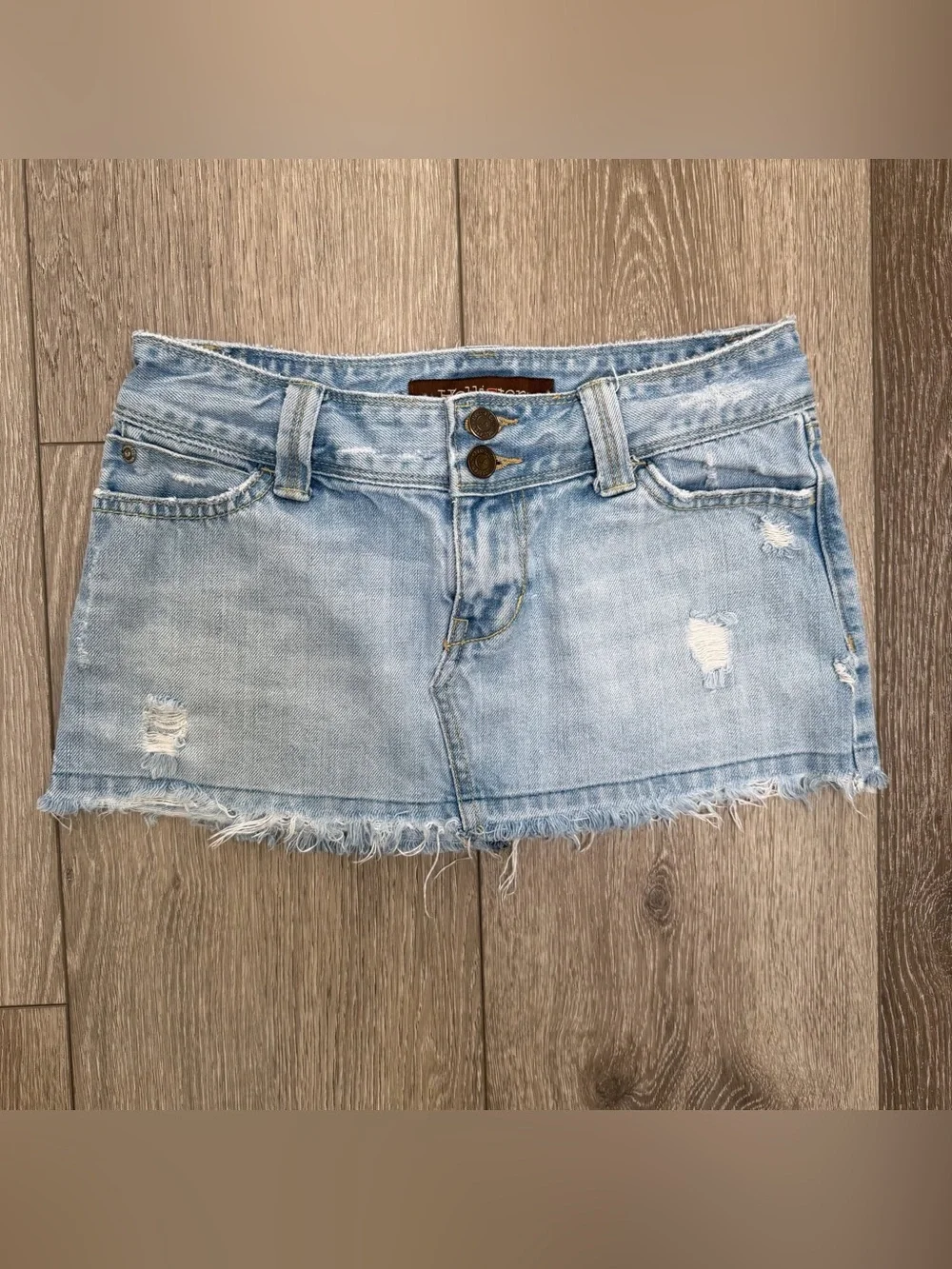 HOLLISTER Y2K VINTAGE LOW RISE DISTRESSED DENIM MICRO MINI SKIRT 0 FRAYED HEM